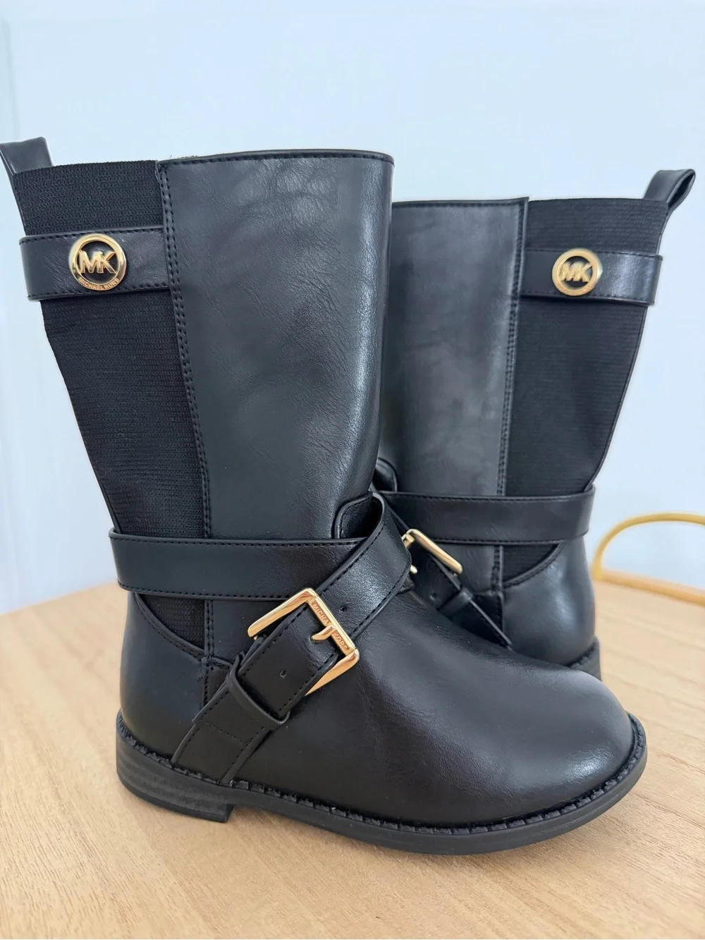 NWT Michael Kors Kids Black Boots with Gold Accents